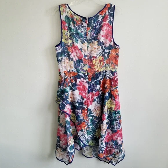 Adrianna Papell Color Floral Print A-Line Asymmetric Hem Dress Plus  14 Large L - Picture 8 of 8